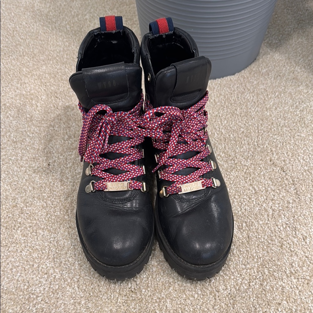 Steve Madden Black Ankle Hiking Boots with red and blue laces